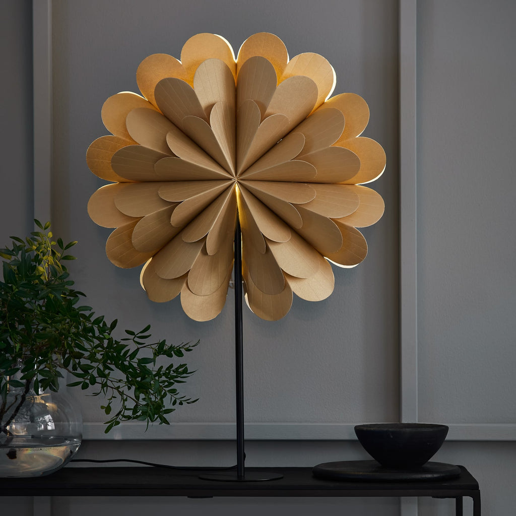 Adventsstjerne Maravilla på fot gull/svart 68 cm forfra