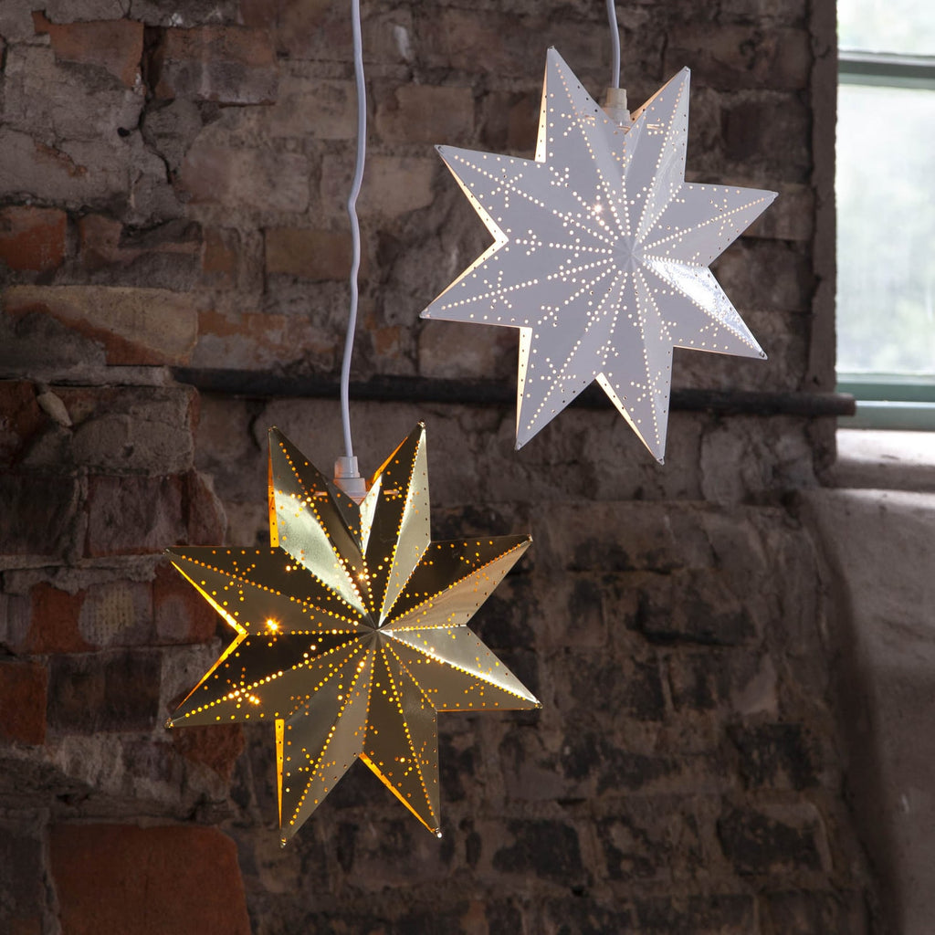 Adventsstjerne perforert metall messing Ø28 cm E14 - STAR TRADING bakside