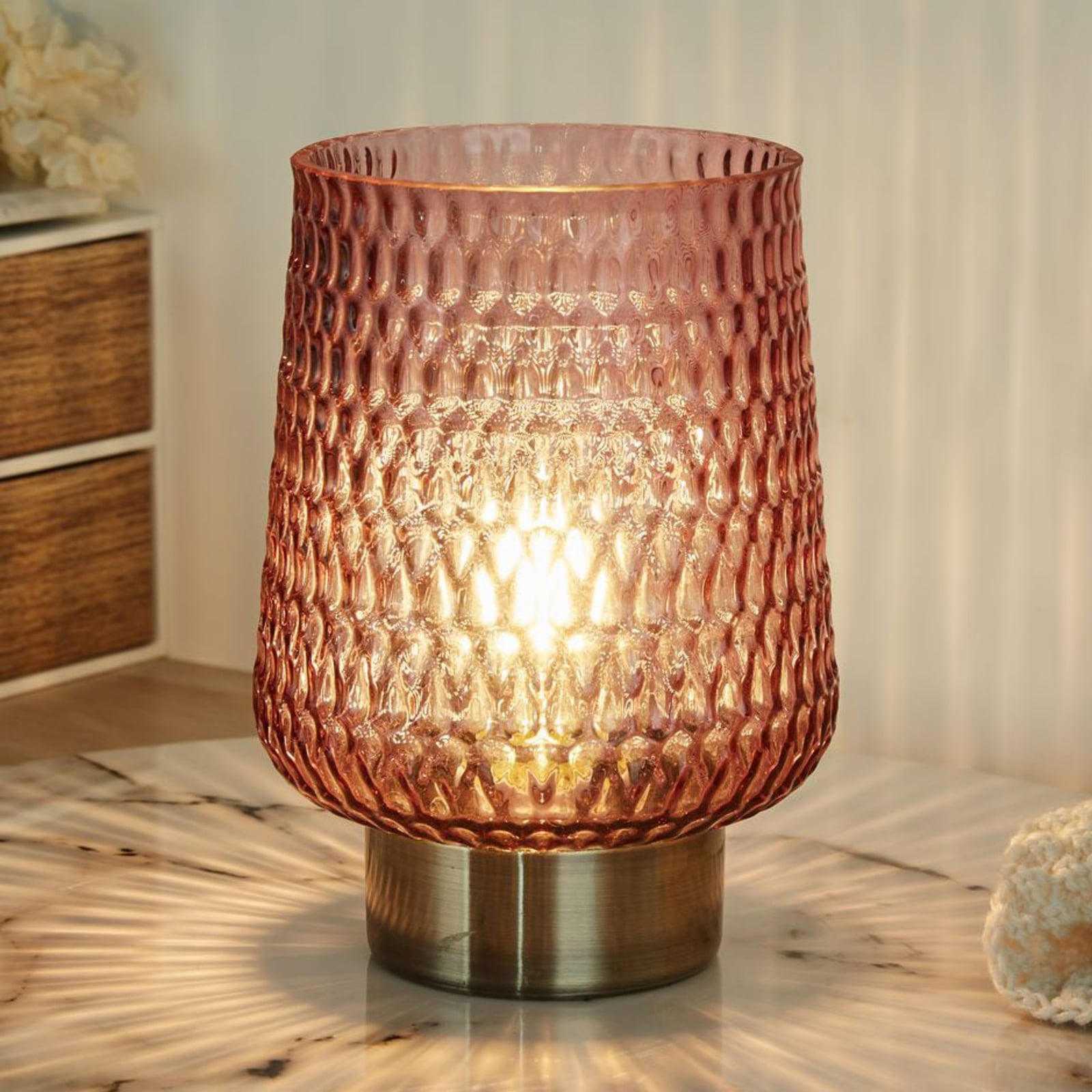 Batteridrevet LED bordlampe Rose Glamour glass rosé forfra