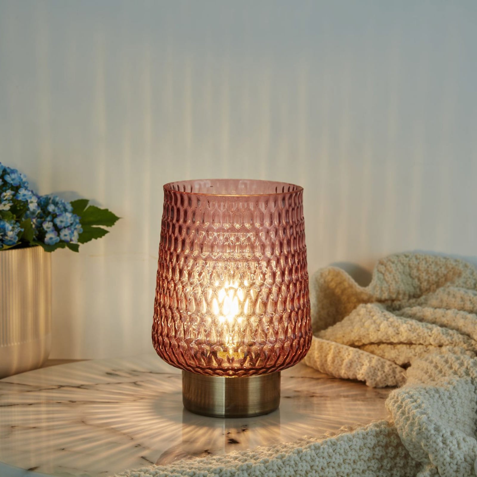 Batteridrevet LED bordlampe Rose Glamour glass rosé bakside