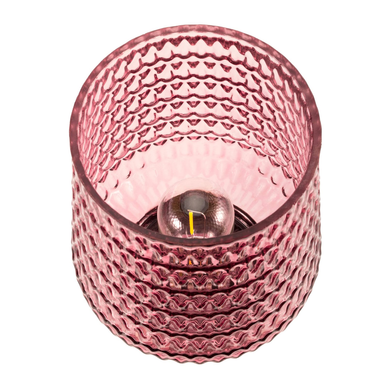 Lysende Batteridrevet LED bordlampe Rose Glamour glass rosé i mørkt rom
