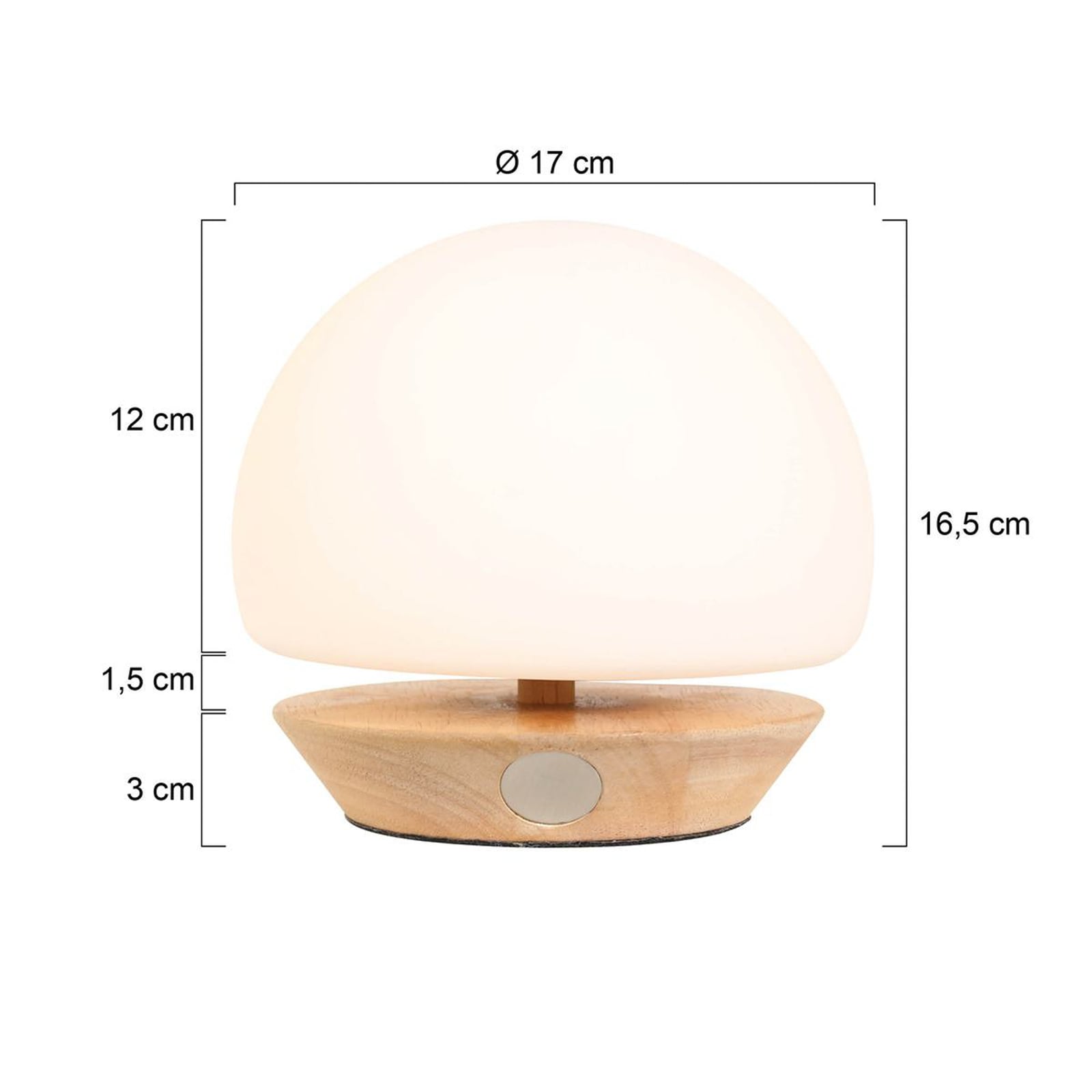 Bordlampe Ancilla tre og opalglass dimbar G9 Ø17 cm bakside