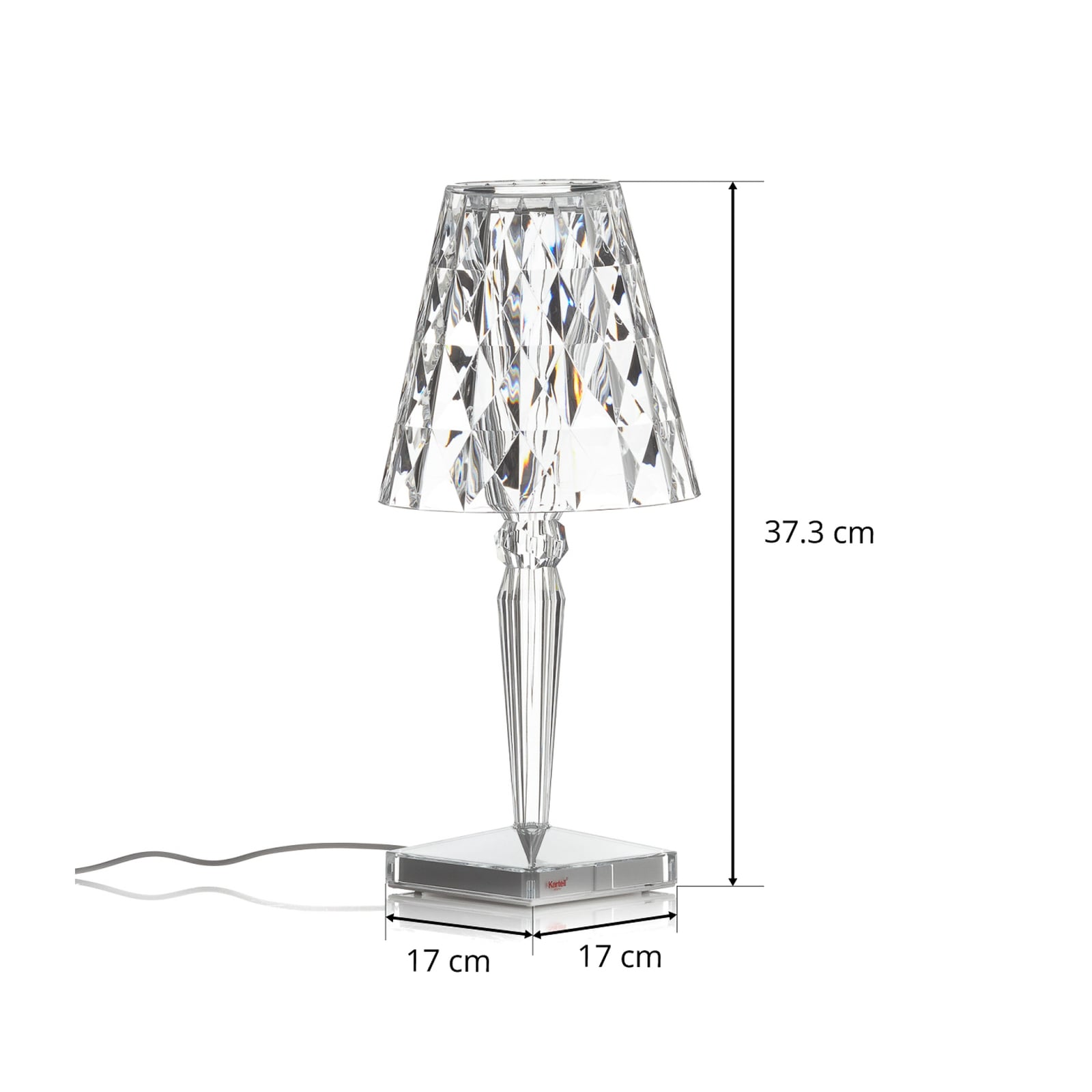 Bordlampe Big Battery akryl transparent 37 cm med strømkabel