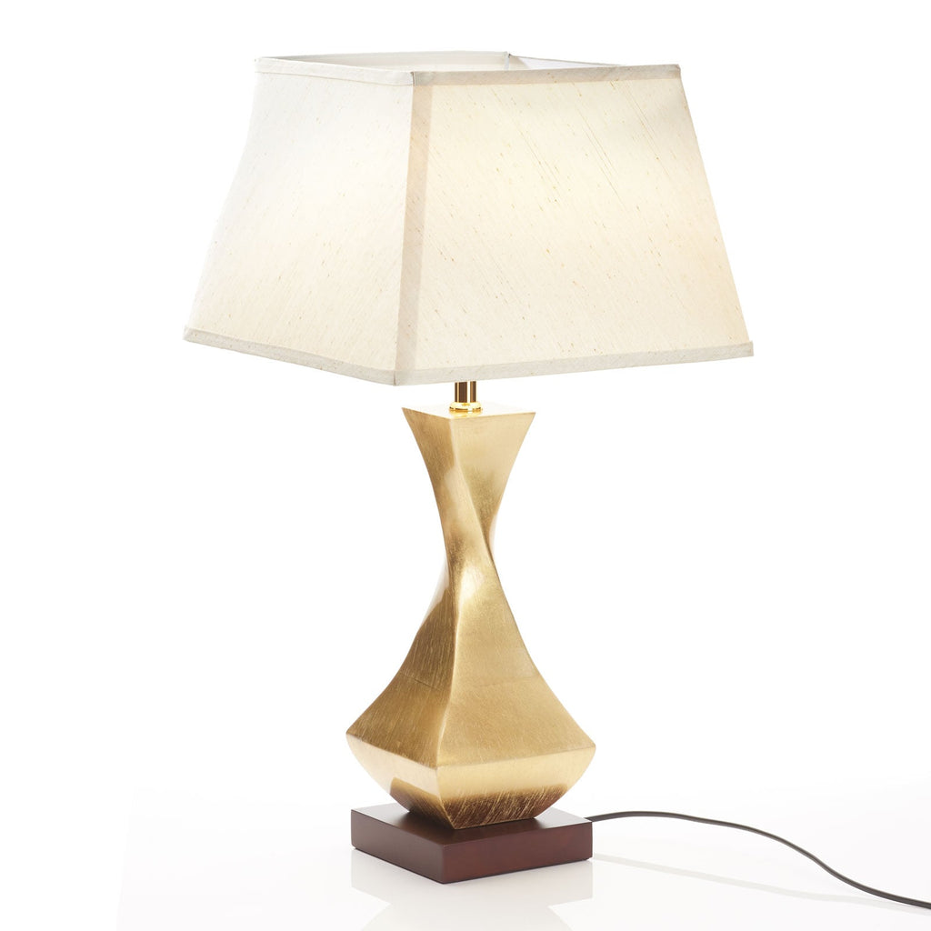 Detaljbilde av bordlampe Deco tekstilskjerm valnøtt og gull 64 cm