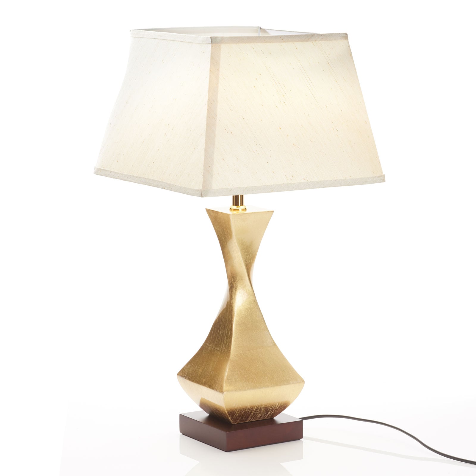 Detaljbilde av bordlampe Deco tekstilskjerm valnøtt og gull 64 cm