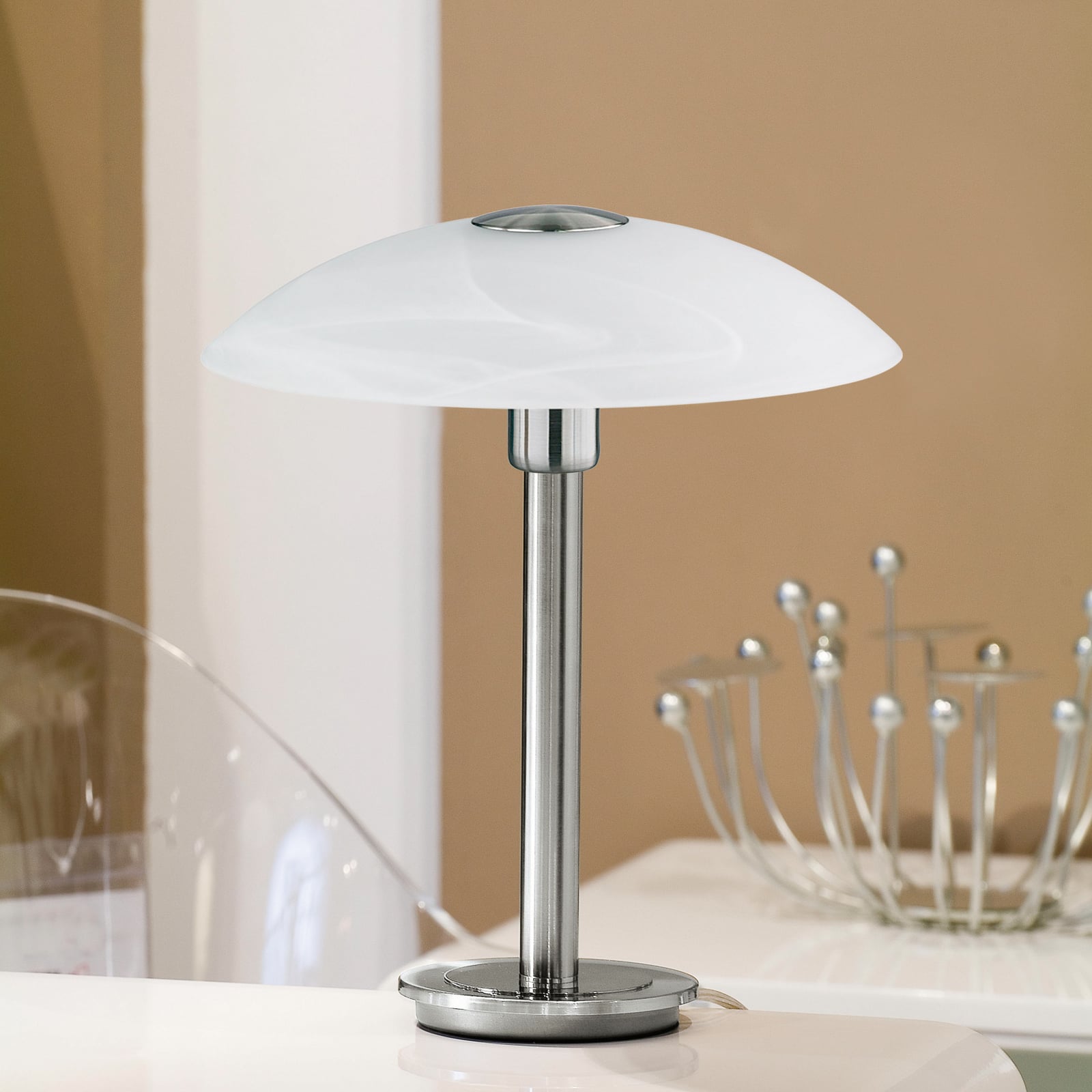 Bordlampe Enova opalglass berøringsdimmer G9 Ø20 cm bakside