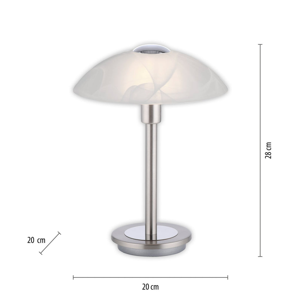 Bordlampe Enova opalglass berøringsdimmer G9 montert i rom