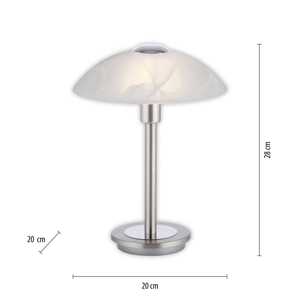 Bordlampe Enova opalglass berøringsdimmer G9 montert i rom