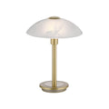 Bordlampe Enova opalglass dimbar matt messing Ø20 cm forfra
