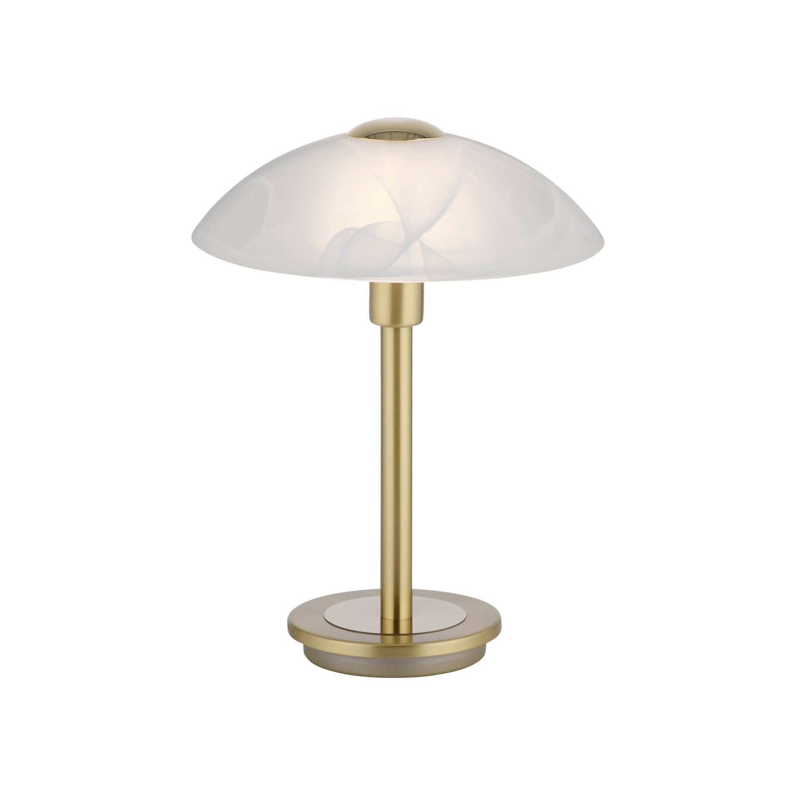 Bordlampe Enova opalglass dimbar matt messing Ø20 cm forfra
