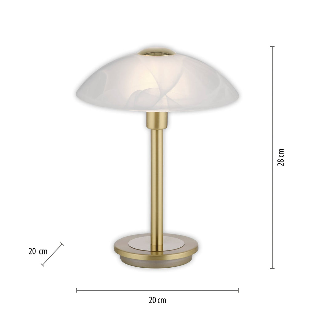 Bordlampe Enova opalglass dimbar matt messing Ø20 cm detalj av glass