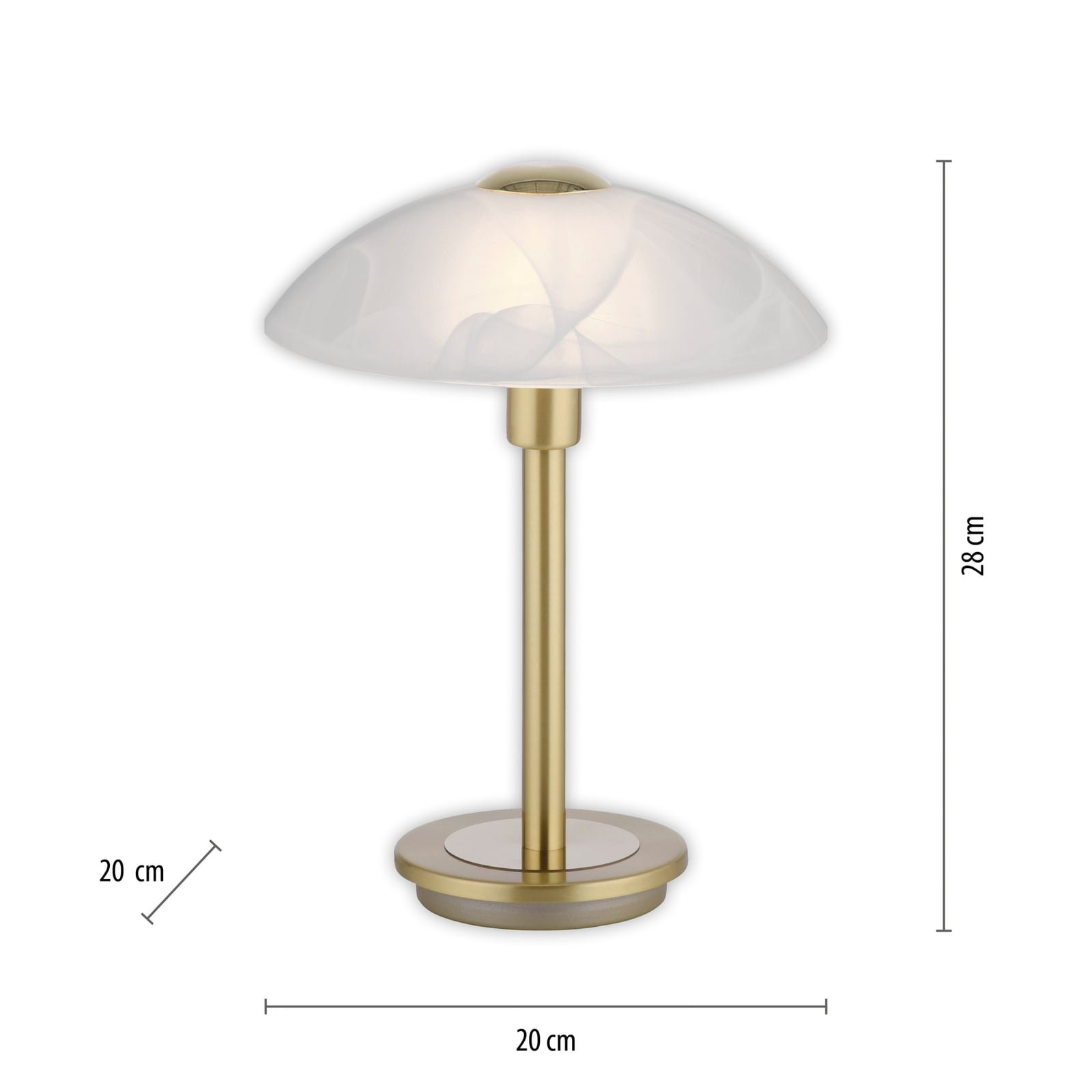 Bordlampe Enova opalglass dimbar matt messing Ø20 cm detalj av glass