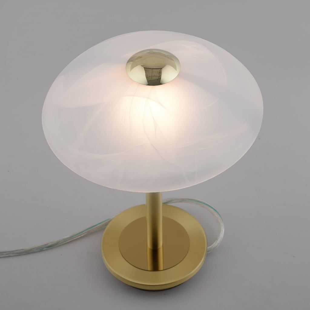 Bordlampe Enova opalglass dimbar matt messing Ø20 cm nærbilde av dimmer