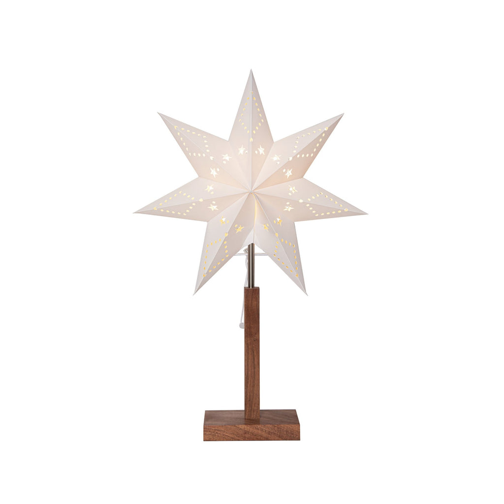 Bordlampe julestjerne papir og akasietre 55 cm hvit montert på bord