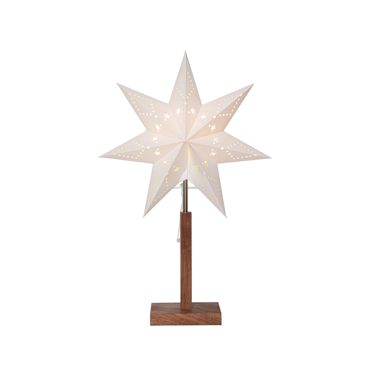 Bordlampe julestjerne papir og akasietre 55 cm hvit montert på bord