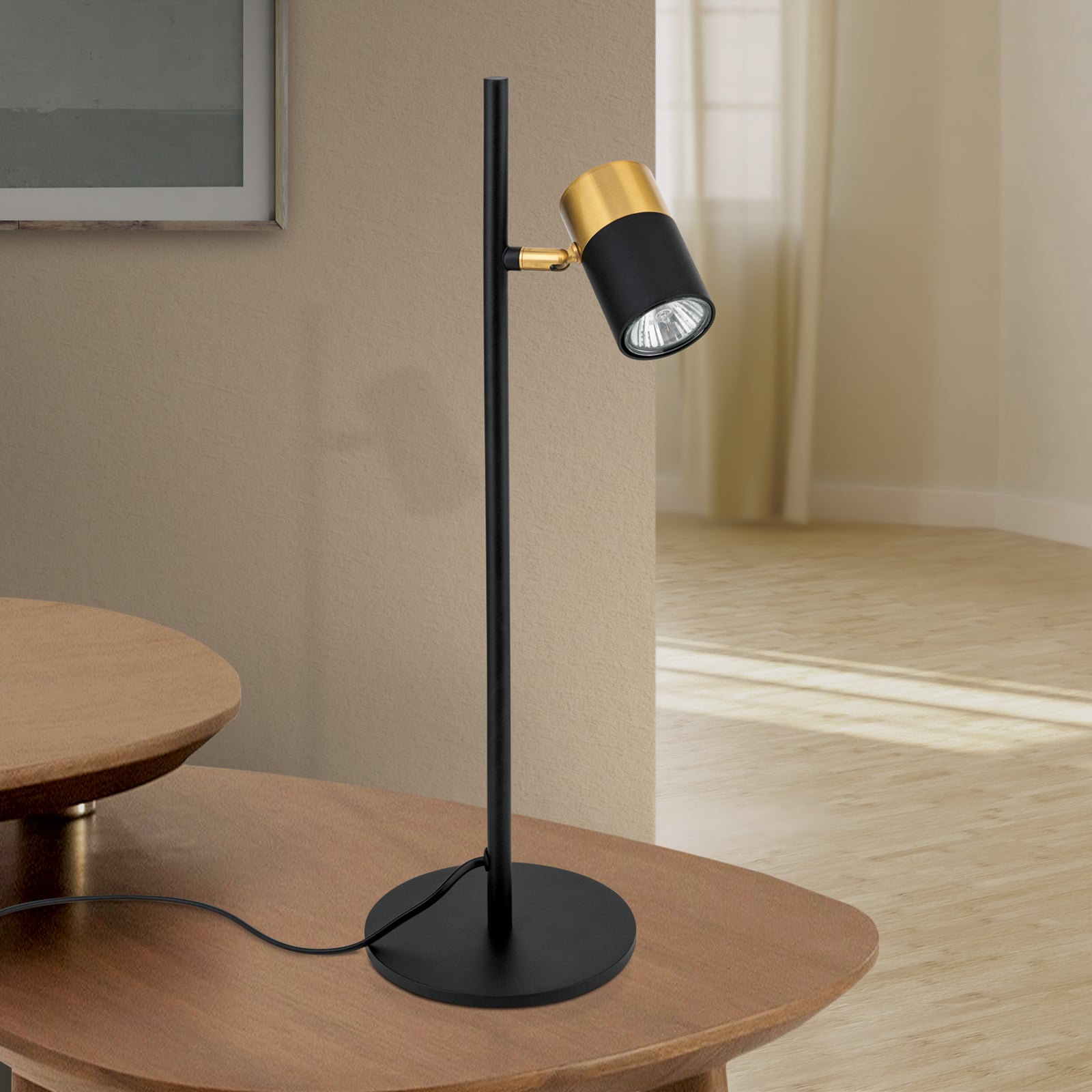 Bordlampe Kevin svingbar spot svart/gull GU10 bakside