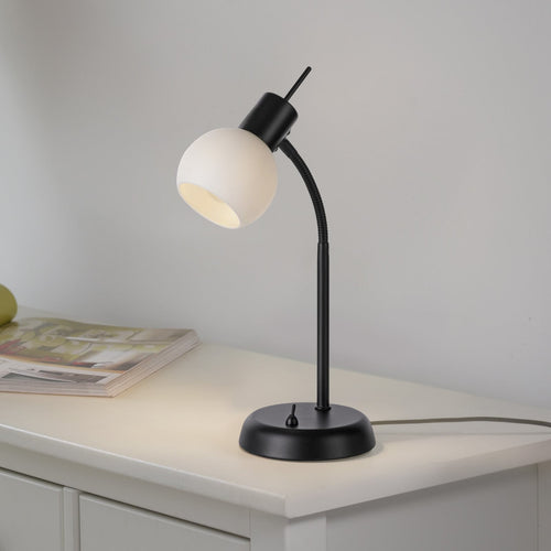 Bordlampe Loki svart jern satinert glass forfra