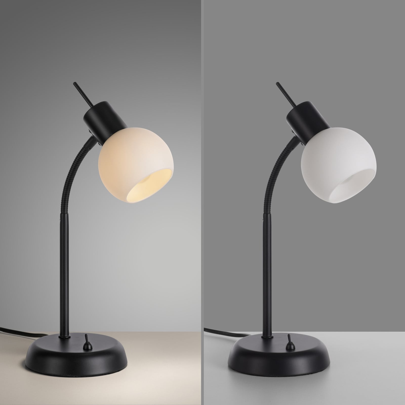 Bordlampe Loki svart jern satinert glass sett fra siden