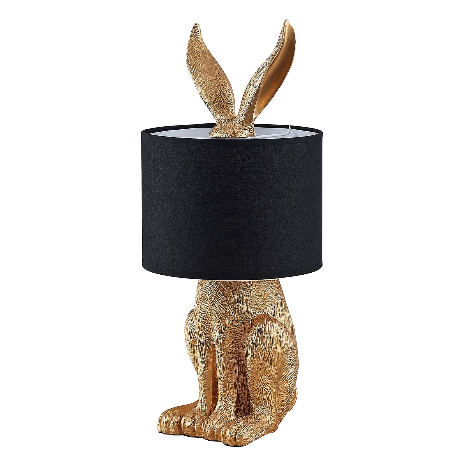 Detalj av gullfarget harefigur på Bordlampe Lorentina 57 cm