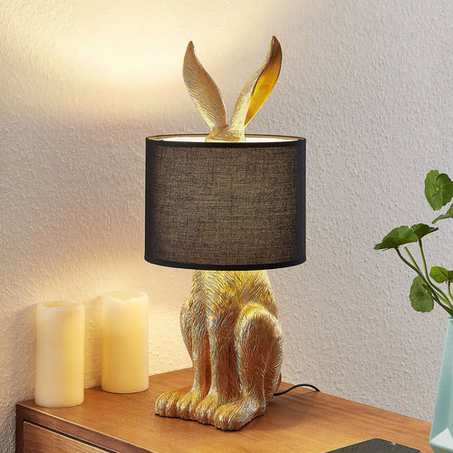 Bordlampe Lorentina harефigur tekstilskjerm forfra 57 cm gull/svart