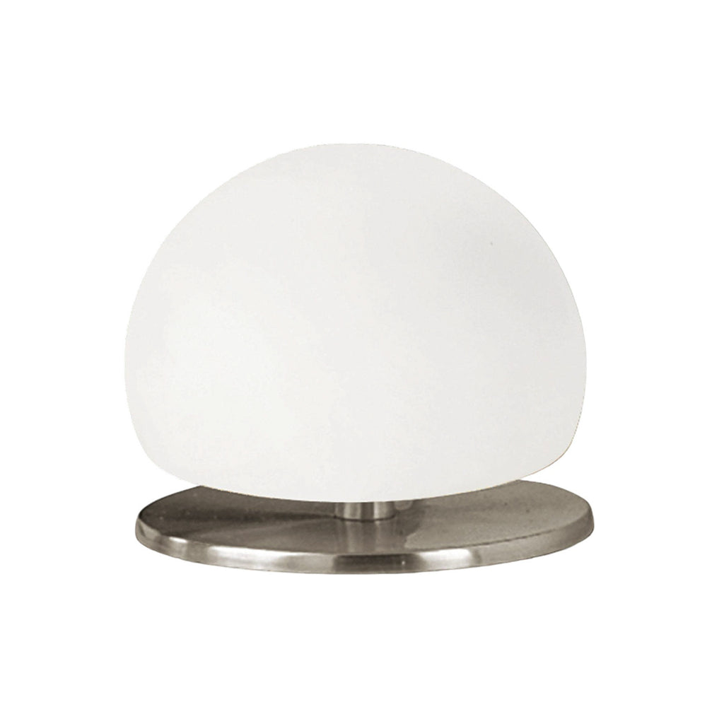 Bordlampe Morgana nikkel hvit glass berøringsdimmer bakside