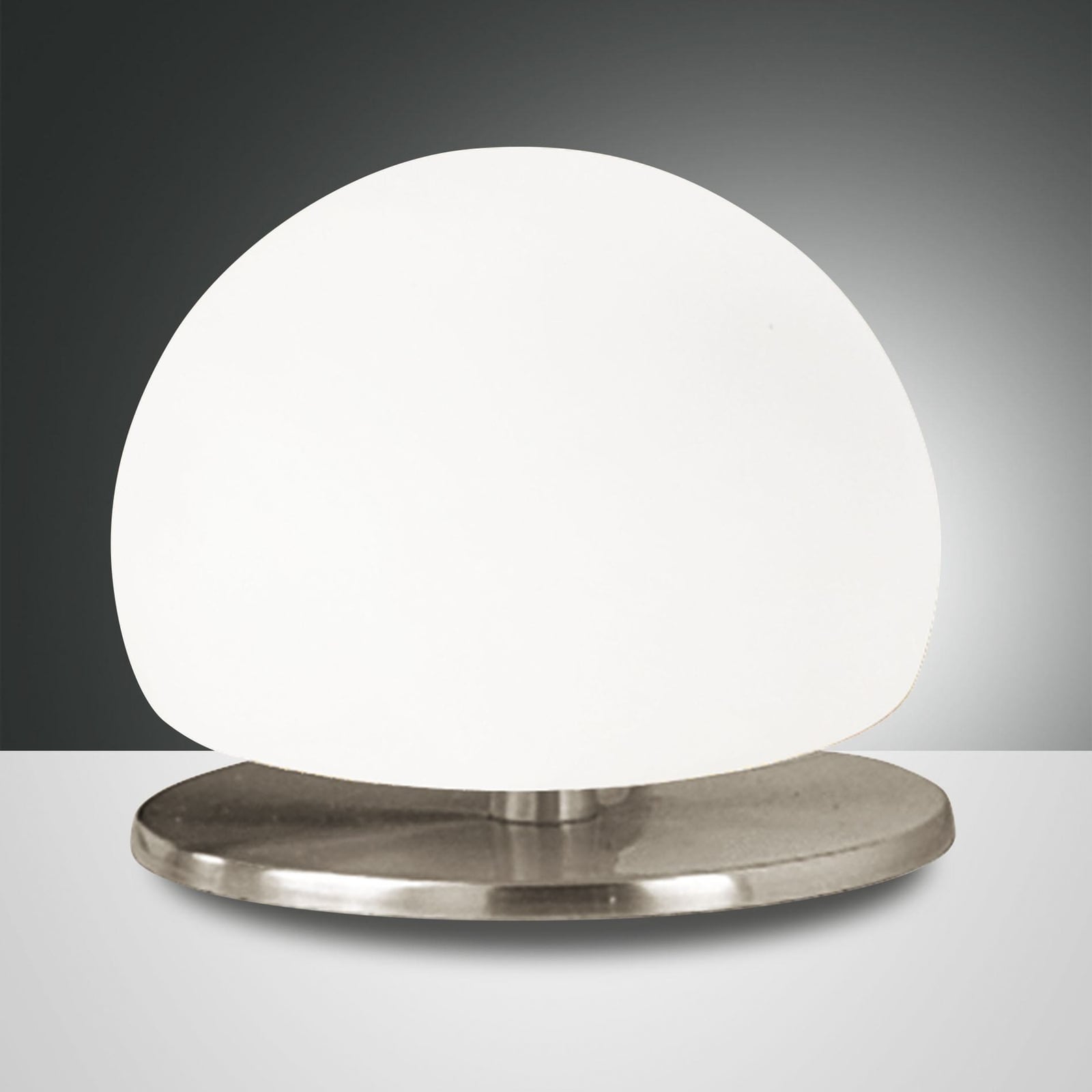 Bordlampe Morgana nikkel hvit glass berøringsdimmer detalj