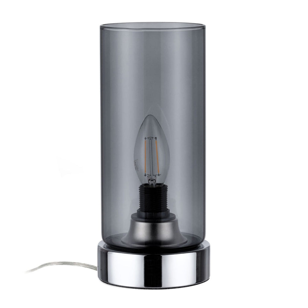 Detalj av Bordlampe Pinja røykgrå glass krom E14 H24 cm