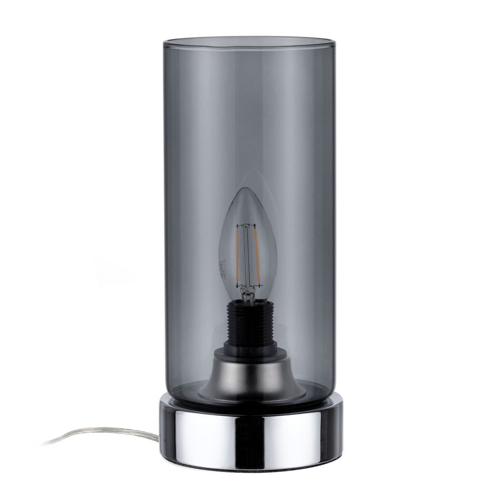 Detalj av Bordlampe Pinja røykgrå glass krom E14 H24 cm