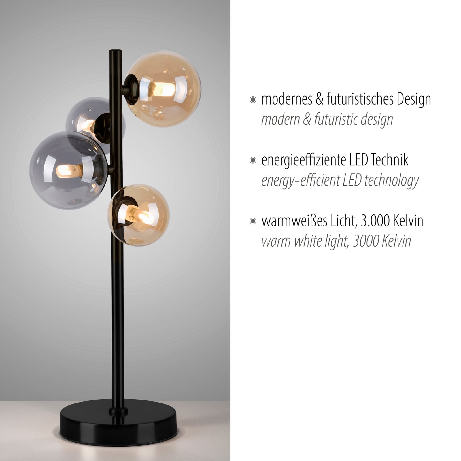 Bordlampe Popsicle glass svart/ravfarget 48 cm G9 oversikt