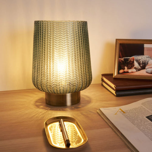 Bordlampe Pretty Glamour batteridrevet glass turkis/messing bakside