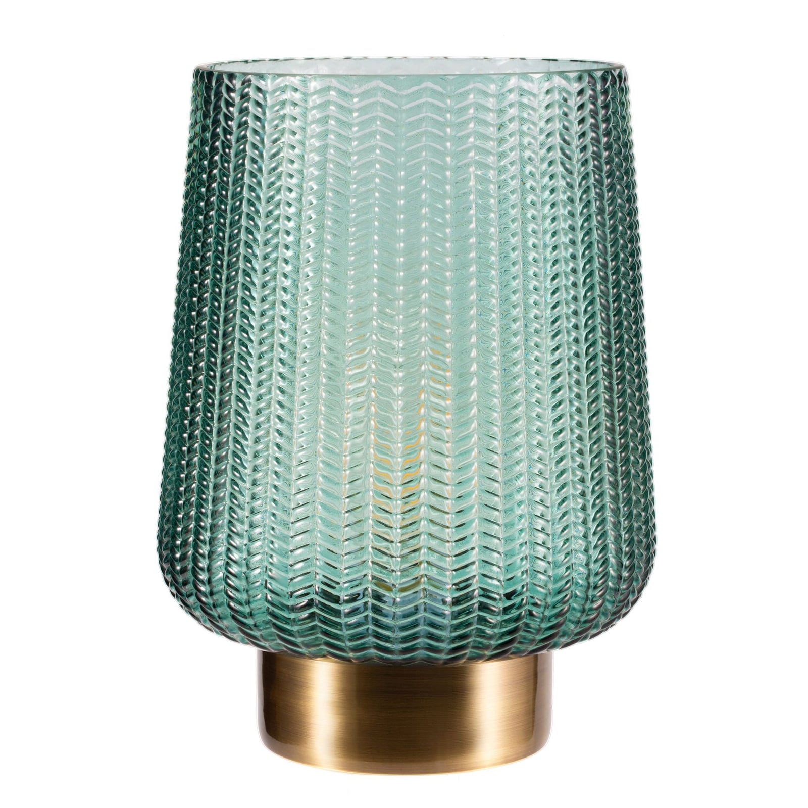 Bordlampe Pretty Glamour batteridrevet glass turkis/messing nærbilde av bryter