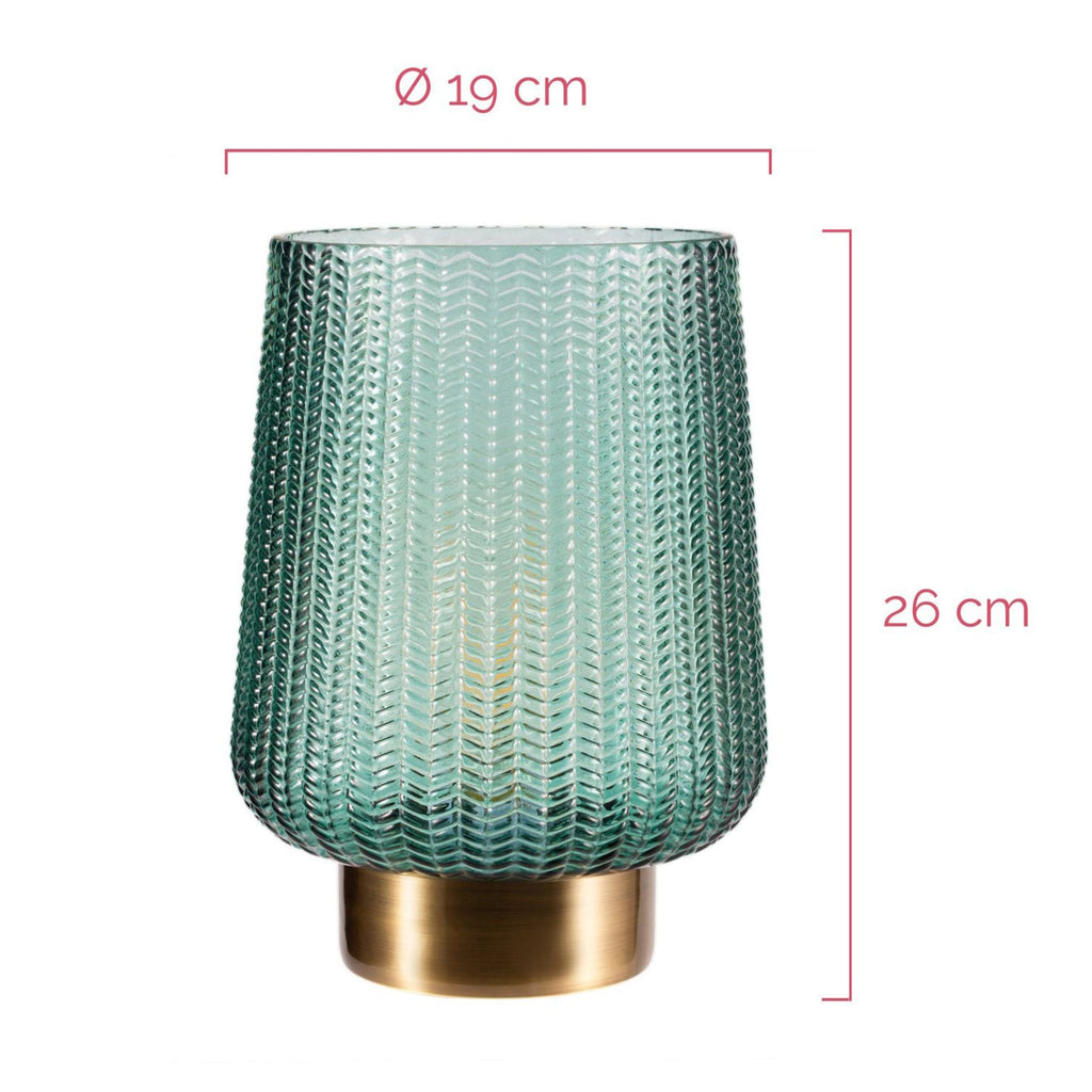Bordlampe Pretty Glamour batteridrevet glass turkis/messing sideprofil