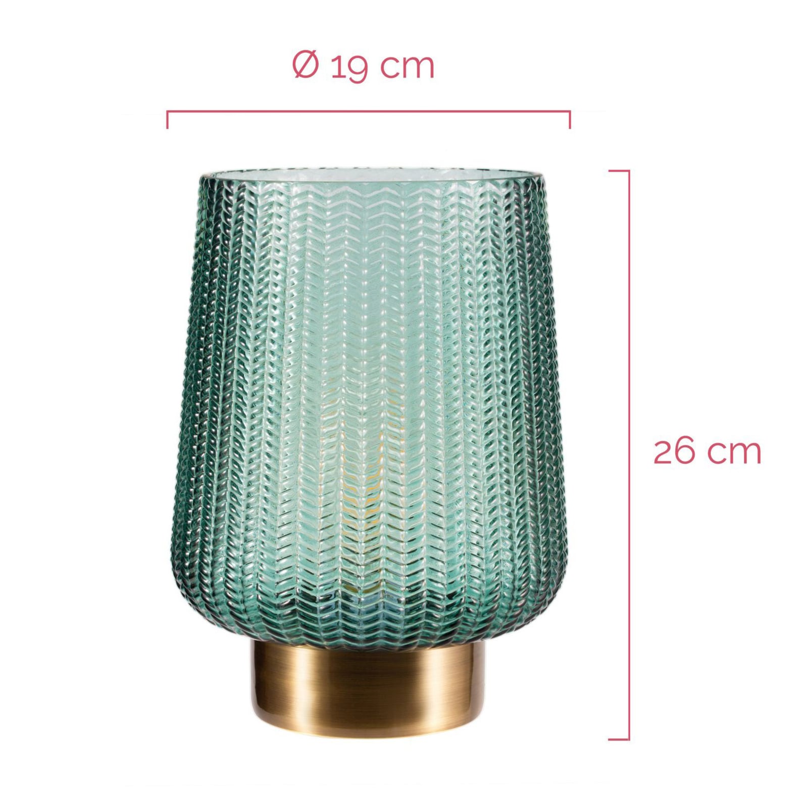 Bordlampe Pretty Glamour batteridrevet glass turkis/messing sideprofil
