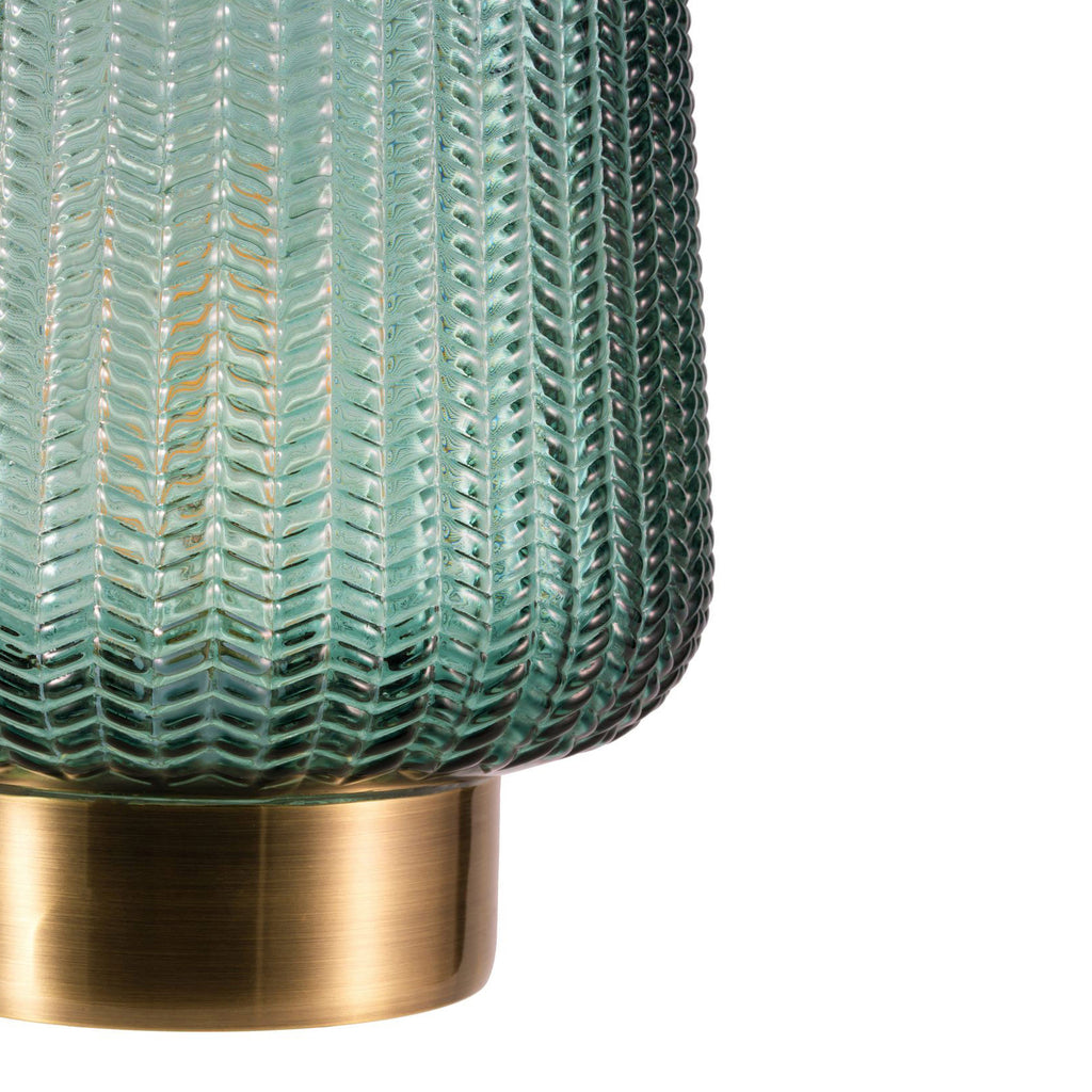 Bordlampe Pretty Glamour batteridrevet glass turkis/messing lysdetalj