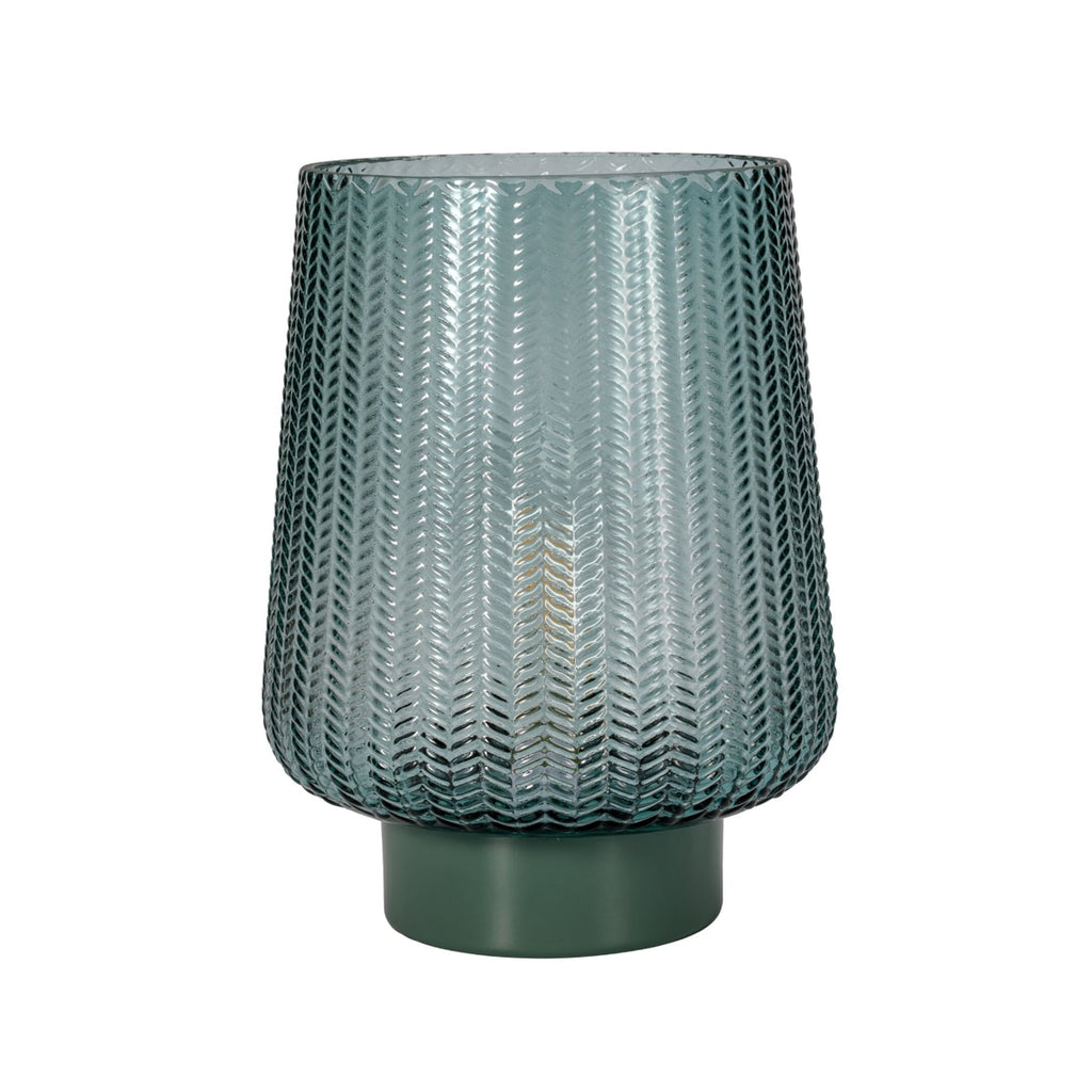 Bordlampe Pretty Glamour batteridrevet glass turkis Ø19 cm forfra