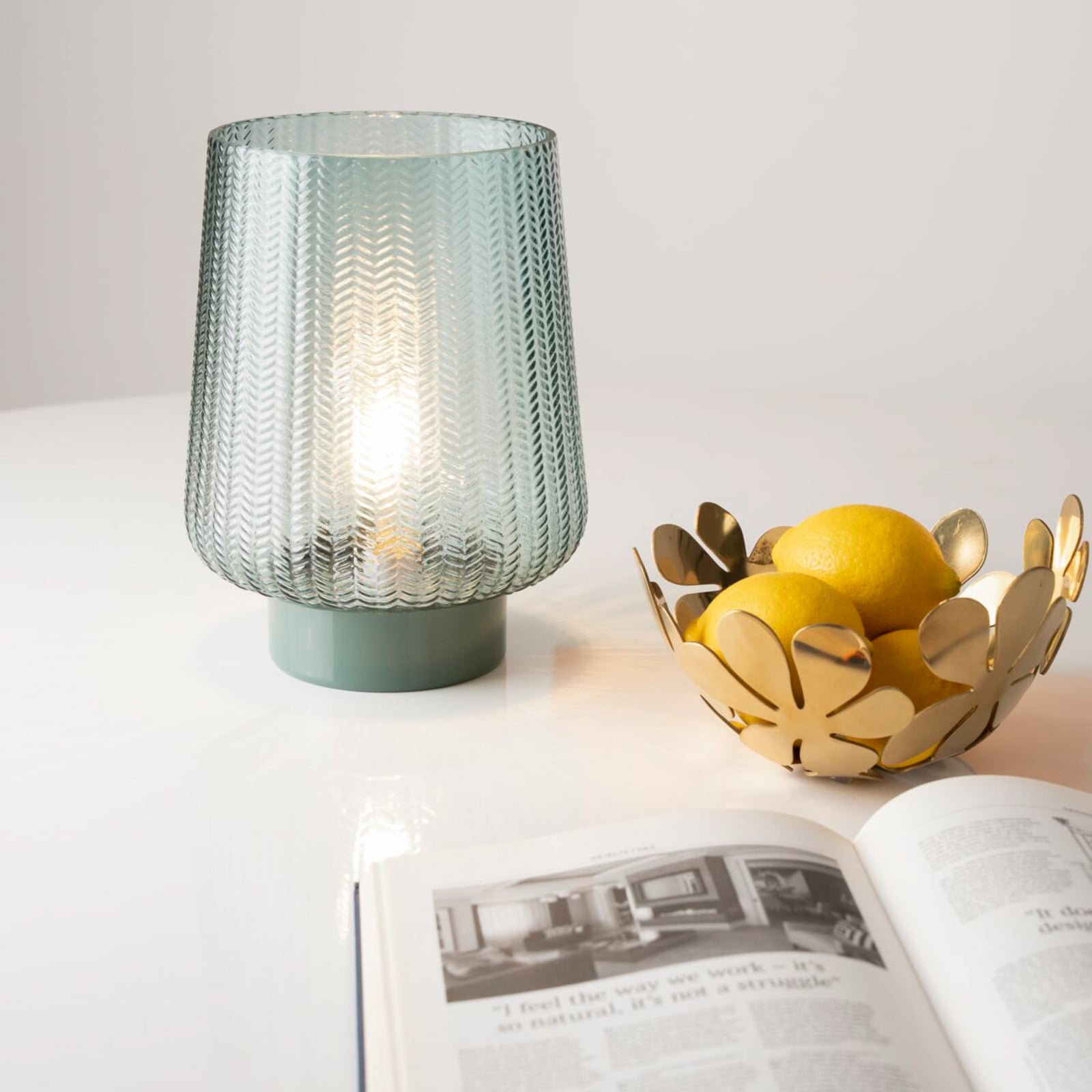 Bordlampe Pretty Glamour batteridrevet glass turkis Ø19 cm med LED-lyskilde