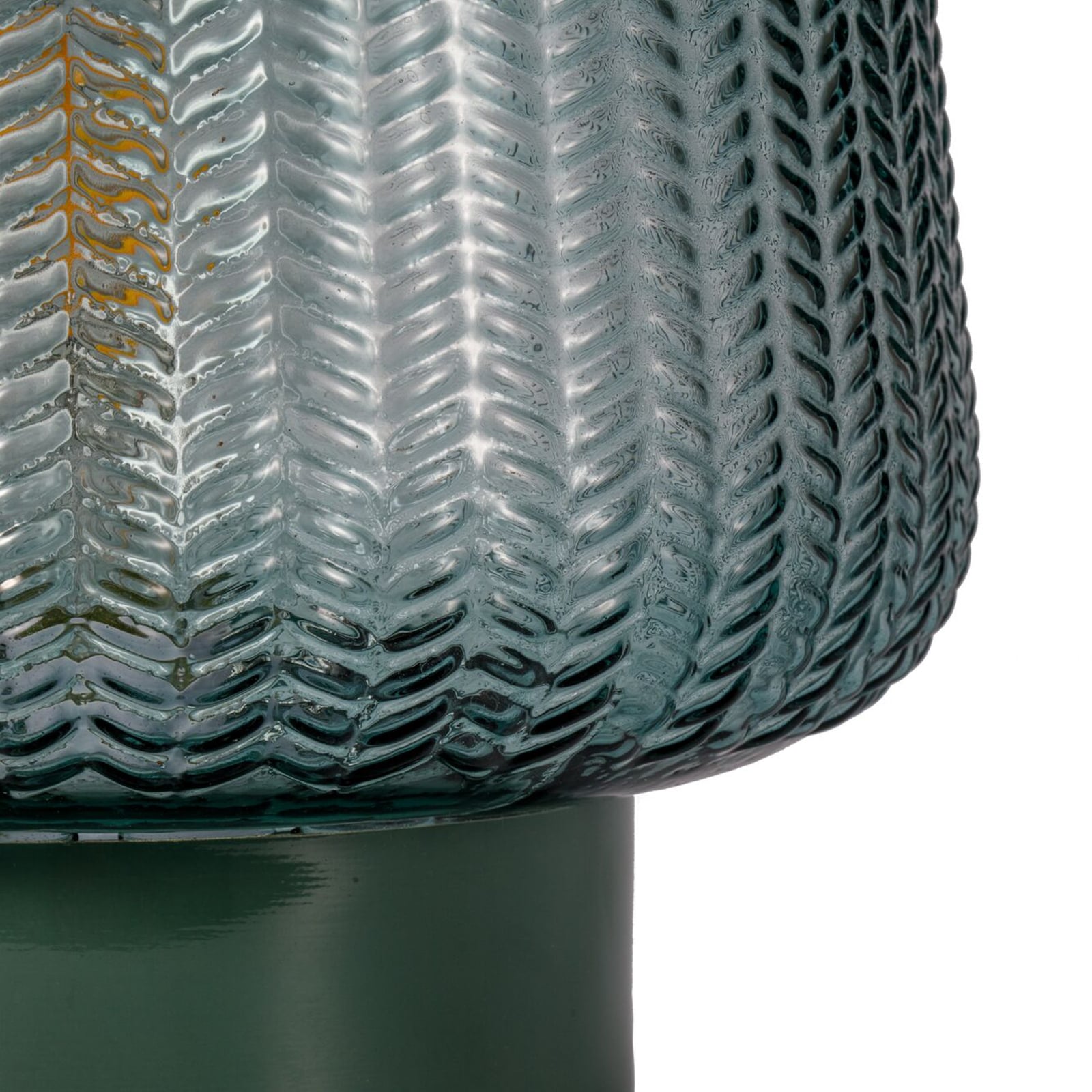 Bordlampe Pretty Glamour batteridrevet glass turkis Ø19 cm montert i rom
