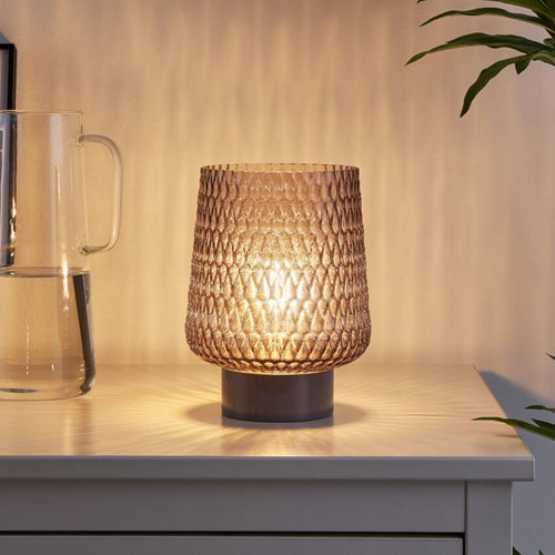 Bordlampe Sparkling Glamour batteridrevet glass brun forfra