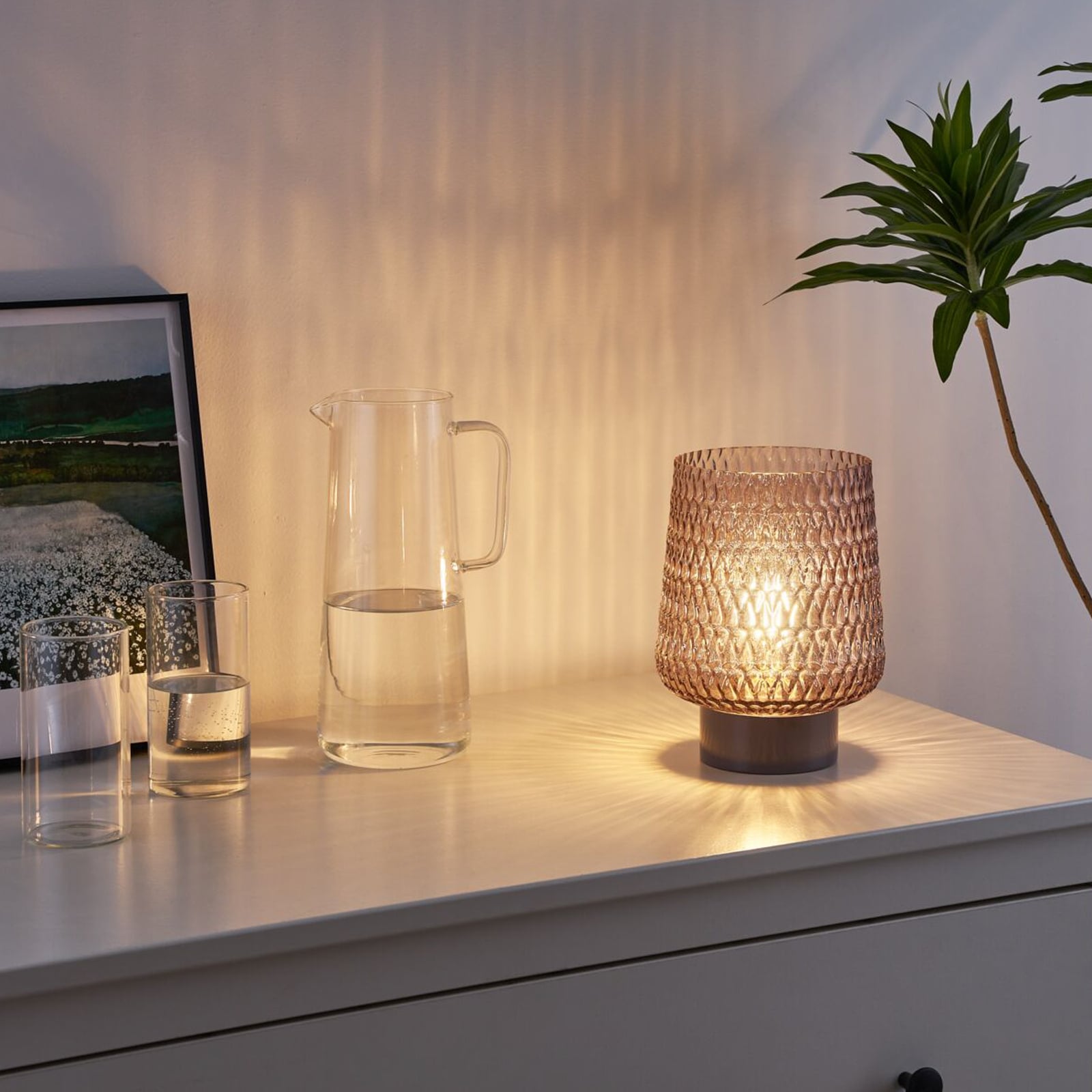 Bordlampe Sparkling Glamour batteridrevet glass brun bakside