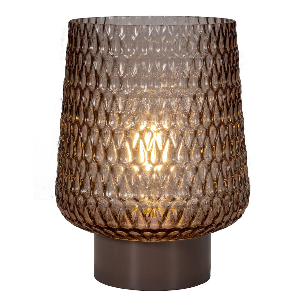 Bordlampe Sparkling Glamour batteridrevet glass brun montert på bord