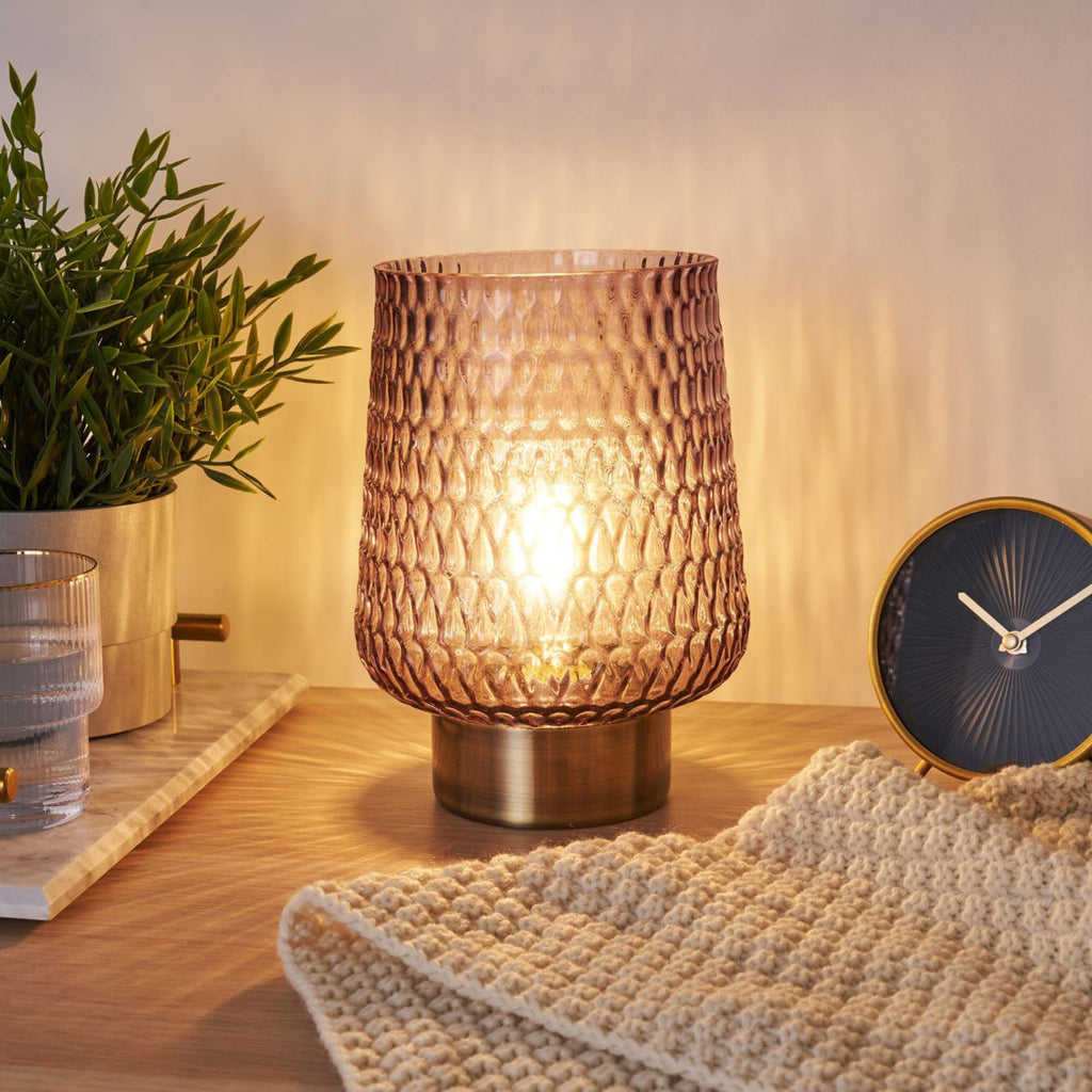 Bordlampe Sparkling Glamour batteridrevet glass grå bakside