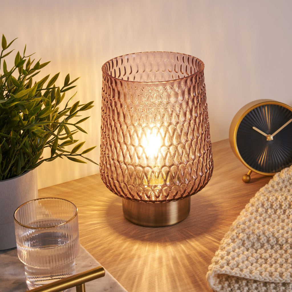 Bordlampe Sparkling Glamour batteridrevet glass grå detalj av glass