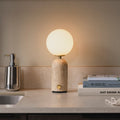 Bordlampe Torrano oppladbar travertin beige dimbar G4 forfra