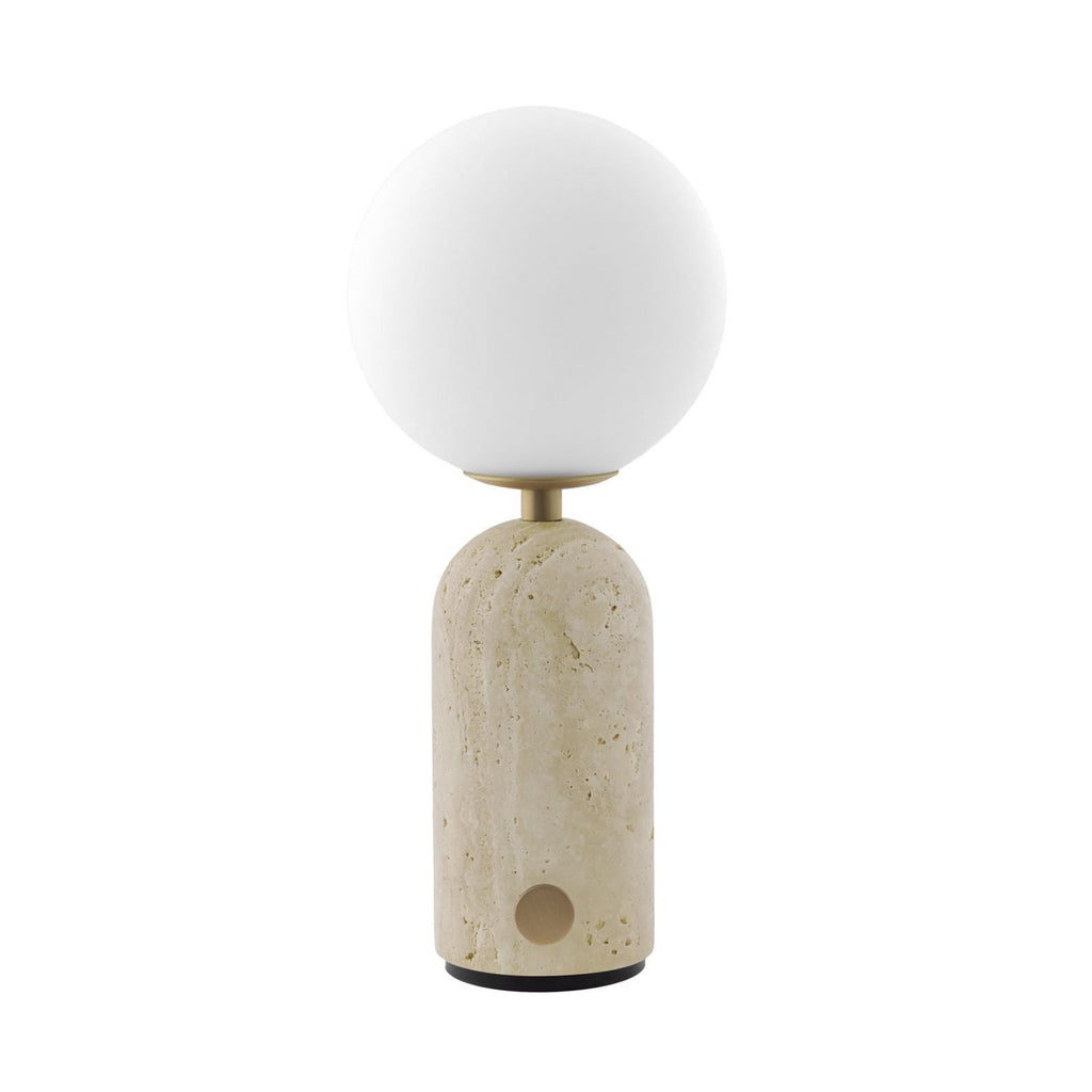 Bordlampe Torrano oppladbar travertin beige dimbar G4 detalj av materiale