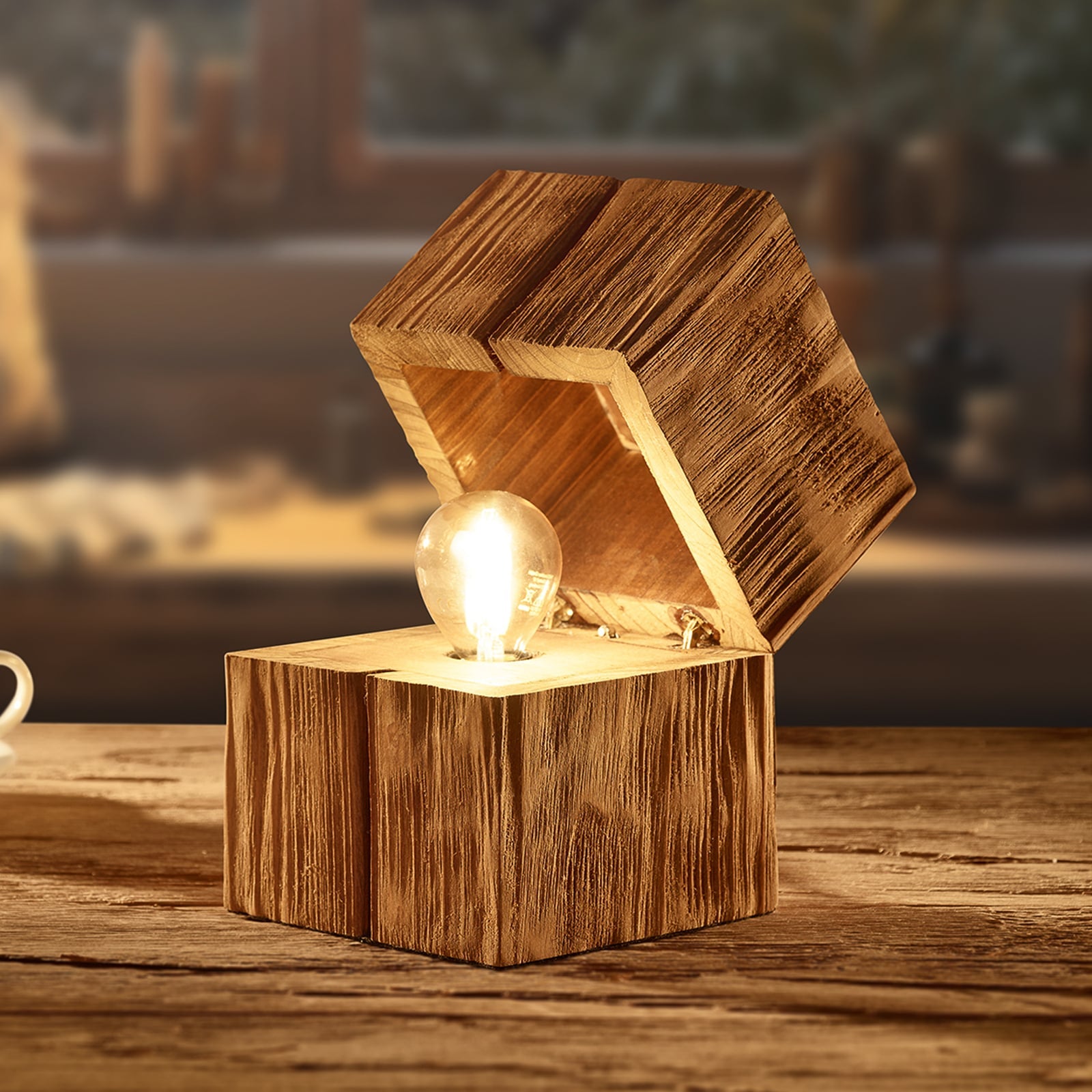 Bordlampe Treasure oppklappbar tre natur forfra