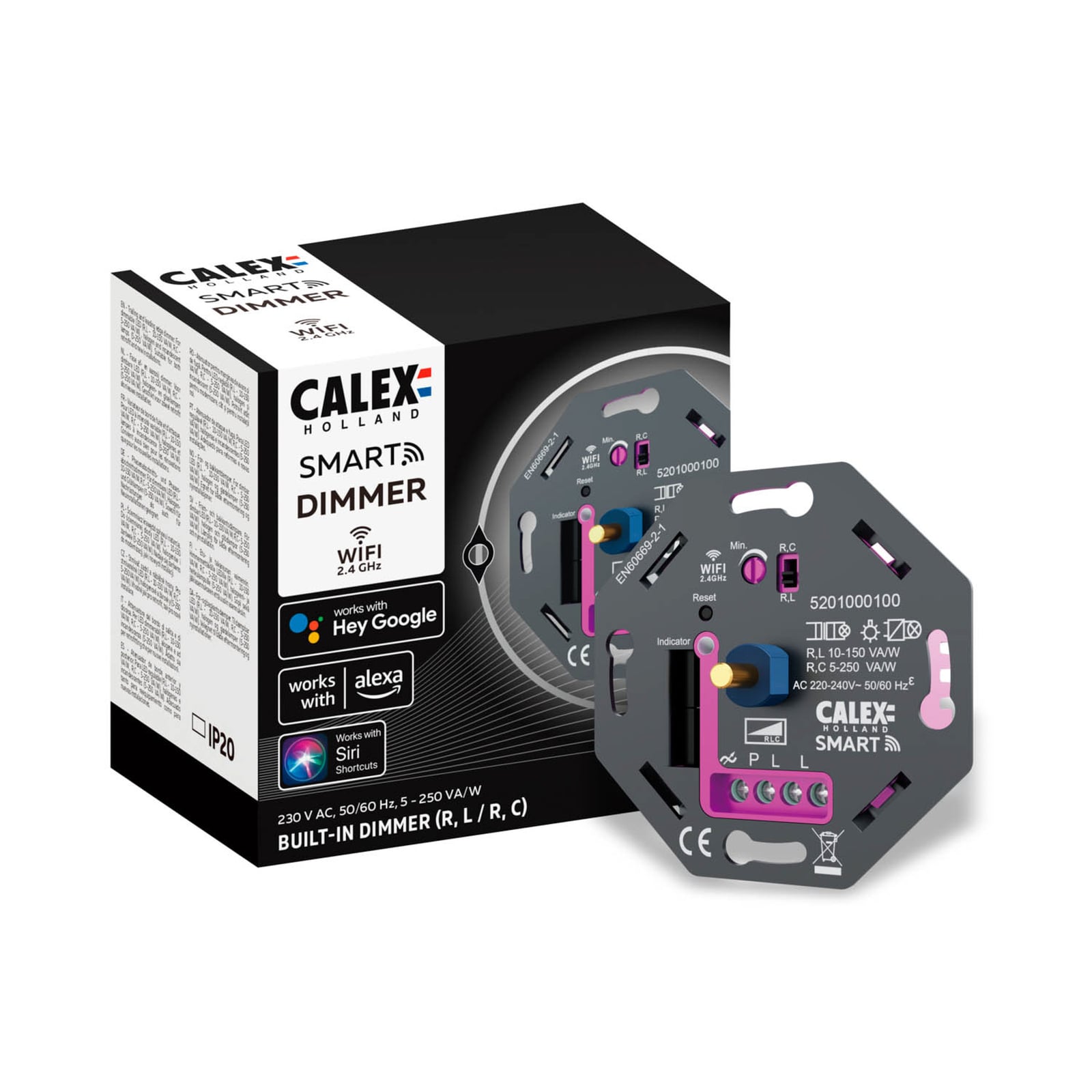 Calex Smart LED-dimmer innbygging WiFi appstyrt grå installert