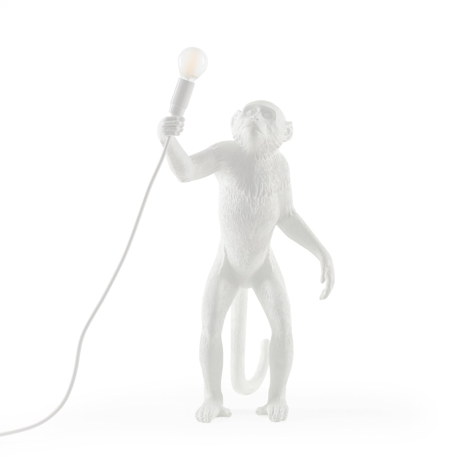 Dekorativ bordlampe Monkey Lamp stående figur hvit E14 forfra