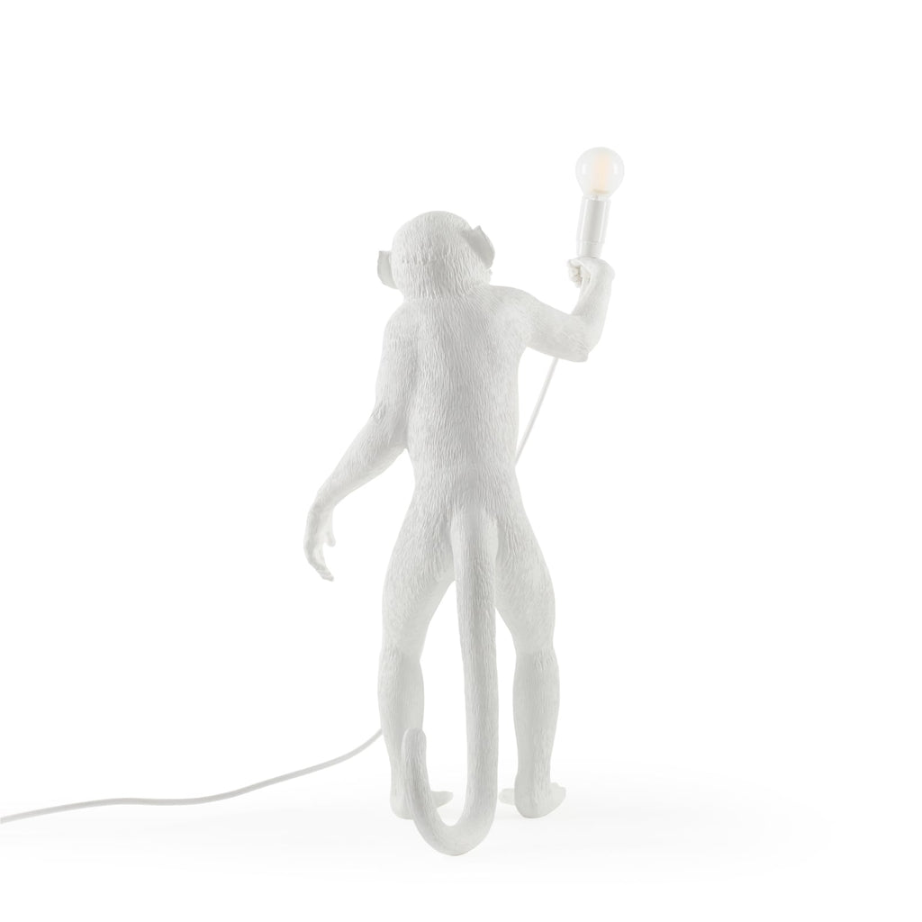 Dekorativ bordlampe Monkey Lamp stående figur hvit E14 bakside