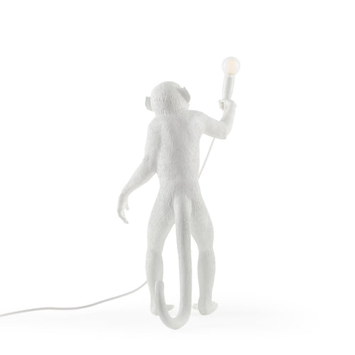 Dekorativ bordlampe Monkey Lamp stående figur hvit E14 bakside