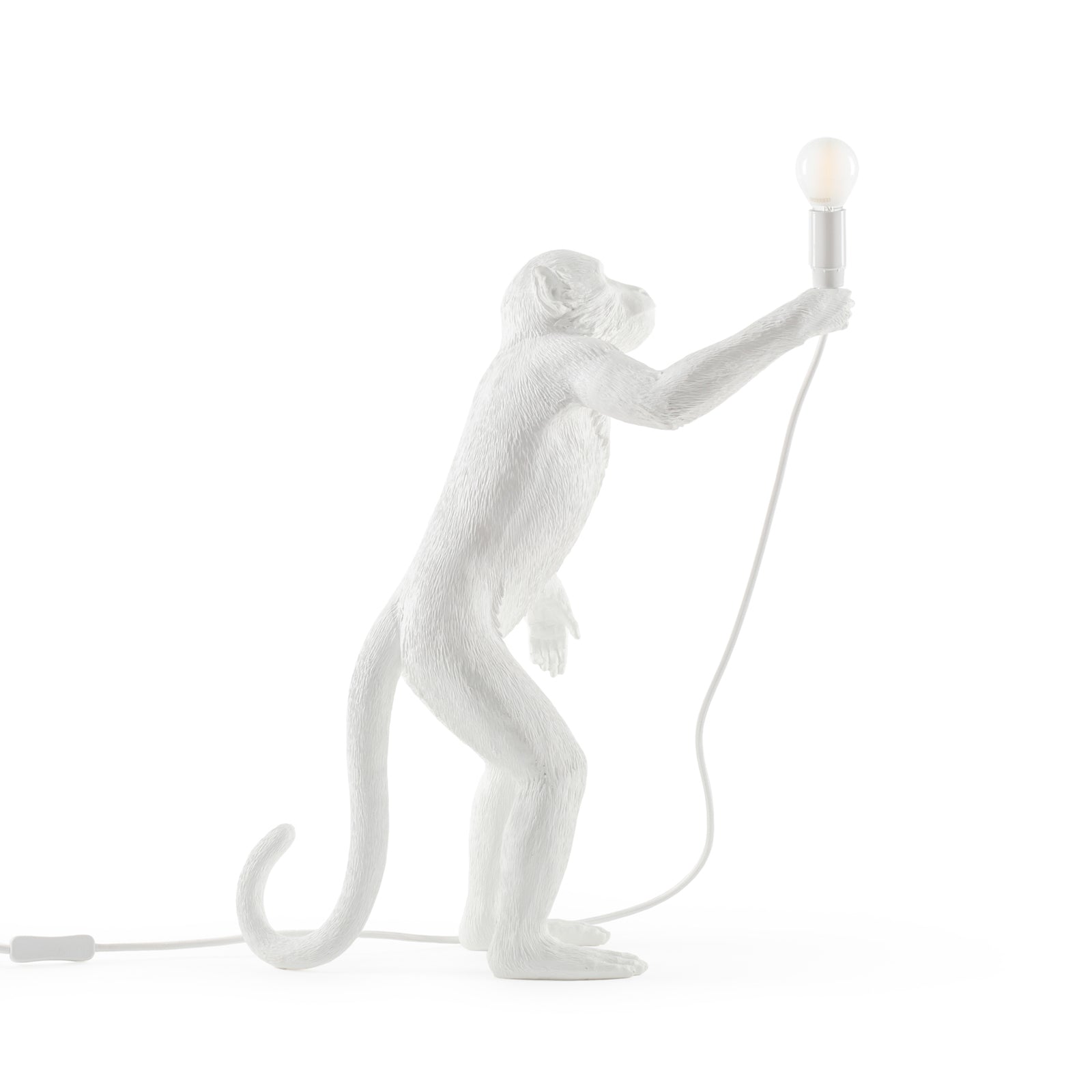 Detalj av Dekorativ bordlampe Monkey Lamp stående figur hvit E14